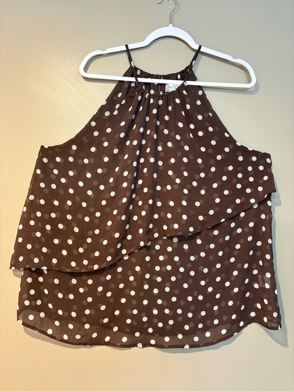 bambi polkadot brown white flowy coquette soft girl layered halter top
